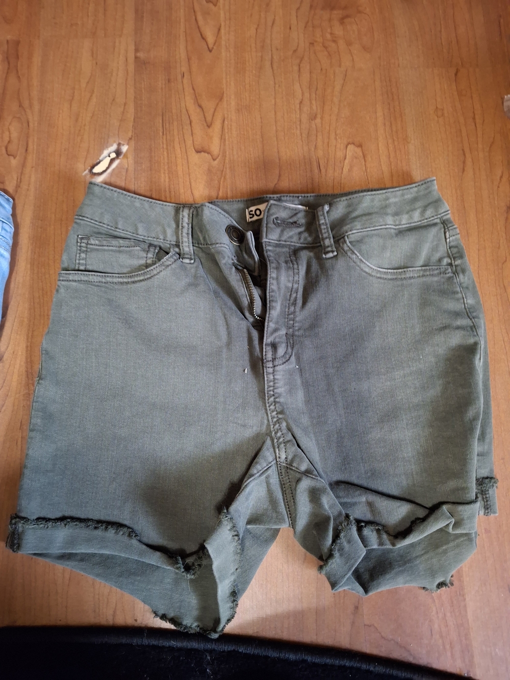 SO Olive Green Raw Hem Denim Shorts (CFD 061)
